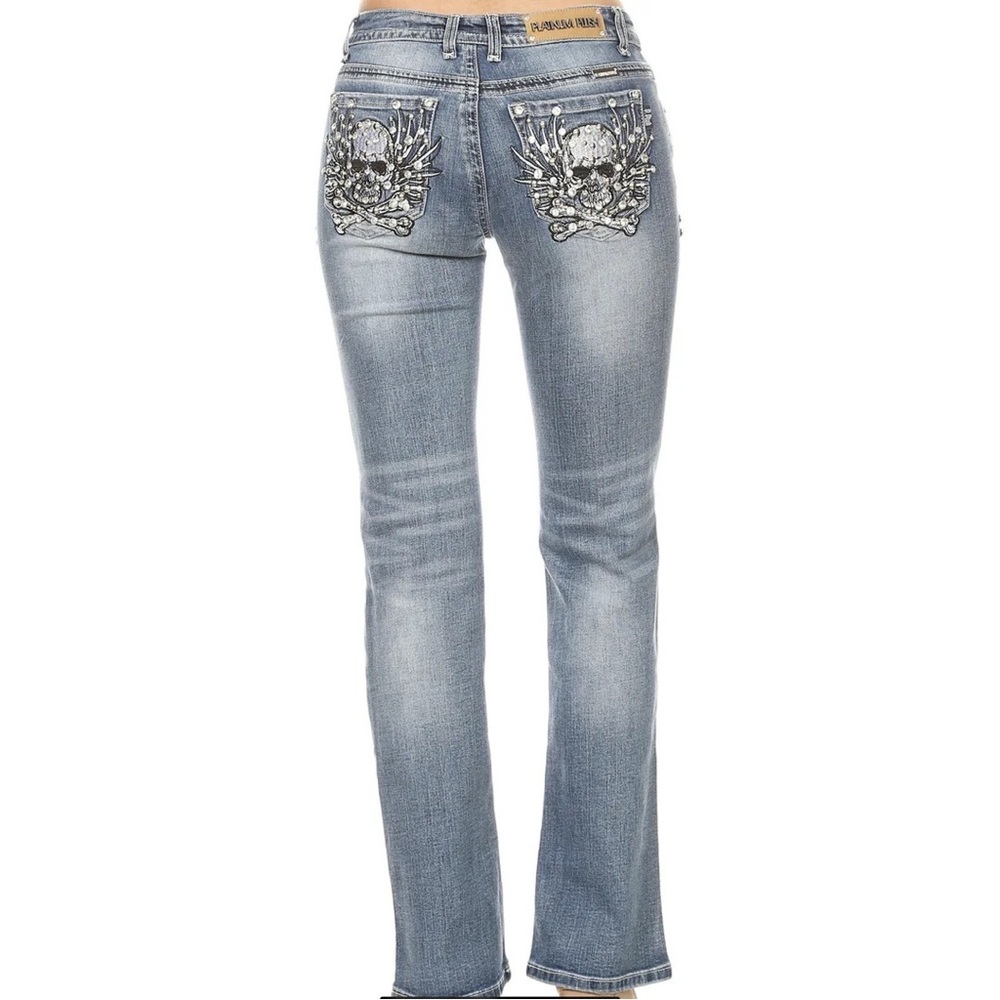 NWT Platinum Plush Skull Rhinestone Embellished Jeans